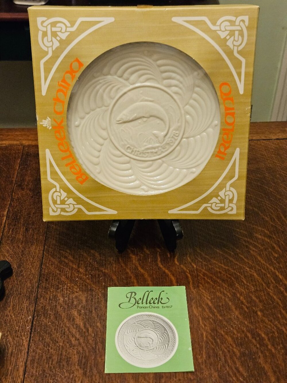 Vintage Belleek 1978 Christmas Plate 9" A Leaping Salmon